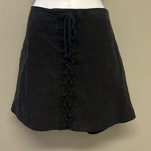 Free People Black Mini Shirt High Low Lace Accent Pockets Cotton Linen- Medium
